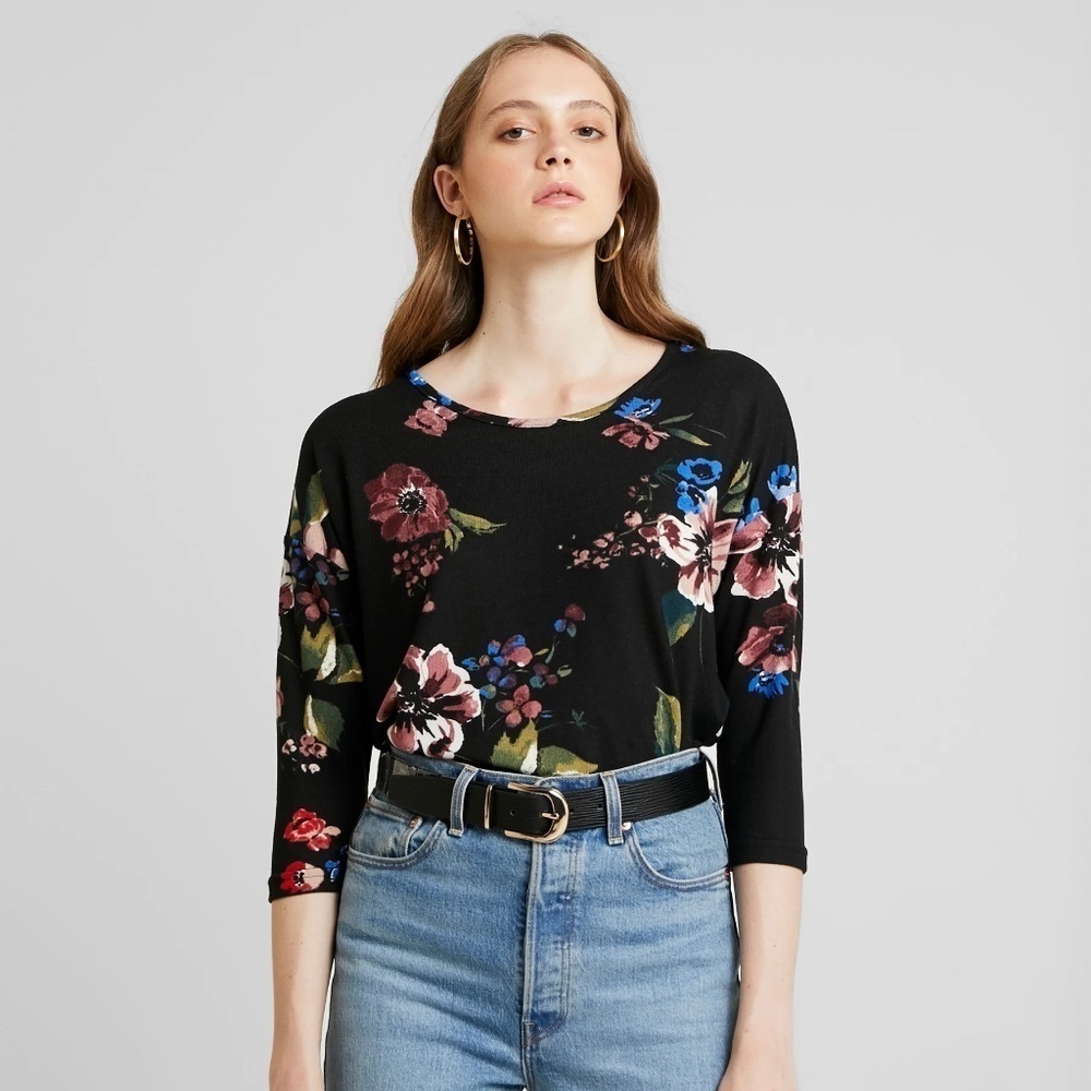New Vero Moda Plus Size Floral 3/4 Sleeve Sweater